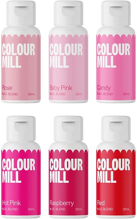 Colour Mill Oil-Based Food Coloring, 20 Milliliters (Assorted Pinks - Valentine's Set)