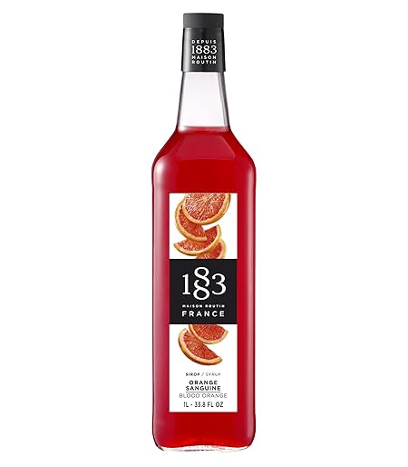1883 Blood Orange Syrup for Drinks, Made in France, 1 Liter Glass Bottle