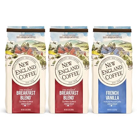 New England Coffee Variety Pack - Breakfast Blend & French Vanilla, 11oz Bag (Pack of 3)