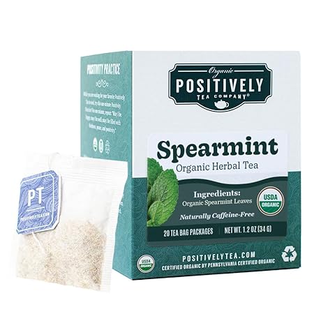 Organic Positively Tea Company, Spearmint Leaf Herbal Tea Bags, 20 Count