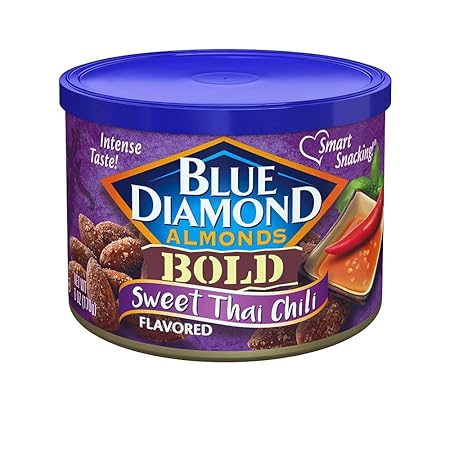 Blue Diamond Almonds Sweet Thai Chili Flavored Snack Nuts, 6 Oz Resealable Cans (Pack of 12)