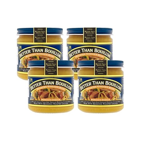Better Than Bouillon Reduced Sodium Roasted Chicken Base, Made with Seasoned Roasted Chicken & Less Sodium, 38 Servings Per Jar, 8-Ounce Jar (Pack of 4)