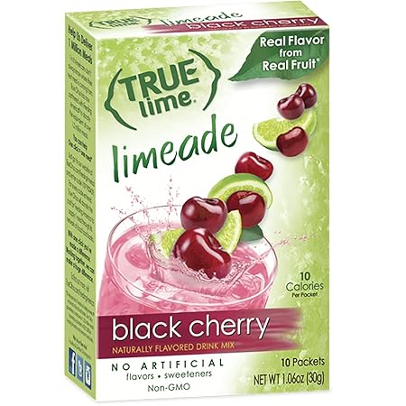 TRUE LIME Black Cherry Limeade Drink Mix (10 Packets) | Made from Real Limes | No Preservatives, No Artificial Sweeteners, Gluten Free | Water Flavor Packets & Water Enhancer with Stevia