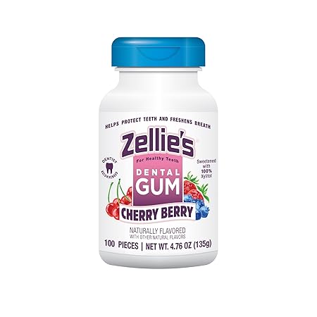 Zellie's | 100% Xylitol Cherry Berry Chewing Gum | No Aspartame, Gluten Free, Vegan & Kosher (100 Count - Pack of 1)