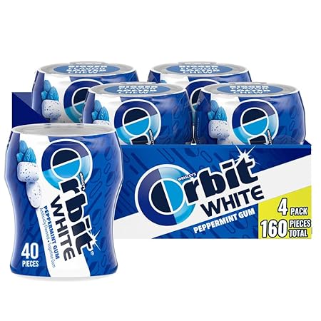 ORBIT Gum White Peppermint Sugar Free Chewing Gum Bulk Pack, 40 Piece Bottle (Pack of 4)