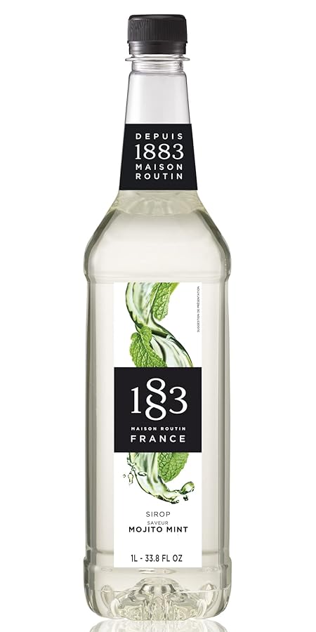 1883 Mojito Mint Syrup for Drinks, Made in France, 1 Liter Plastic Bottle