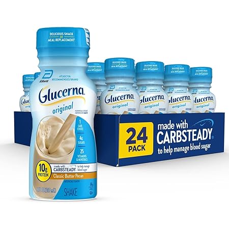 Glucerna Original Diabetes Care Shake, Classic Butter Pecan, Diabetic Meal Replacement to Support Blood Sugar Management, 10g Protein, 180 Calories, Ready to Drink, 8-fl-oz Bottle, 24 Pack