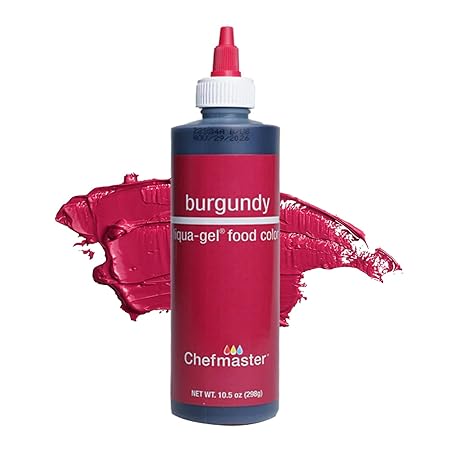 Chefmaster Burgundy Liqua -Gel Food Coloring | Vibrant Color | Professional-Grade Dye for Icing, Frosting, Fondant | Fade-Resistant | 10.5 oz