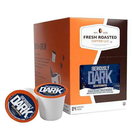 Fresh Roasted Coffee, Seriously Dark Decaf Artisan Blend, Kosher | 24 Pods for K Cup Brewers