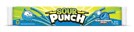Sour Punch Straws, Sweet & Sour Flavored Soft, Chewy Candy, Tray, Blue Raspberry , 2 Ounce (Pack of 24)