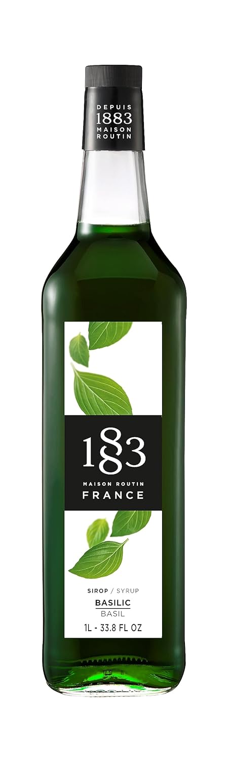 1883 Basil Syrup for Drinks, Made in France, 1 Liter Glass Bottle