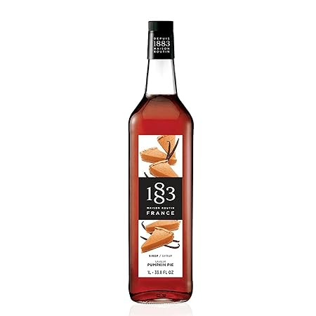 1883 Coffee Syrup, Pumpkin Pie Syrup for Drinks, Made in France, 1 Liter Plastic Bottle