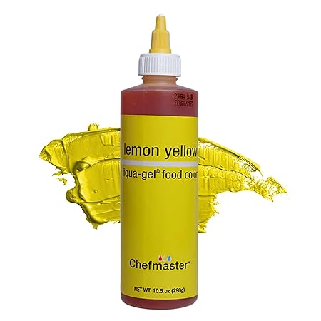 Chefmaster Lemon Yellow Liqua-Gel Food Coloring | Vibrant Color | Professional-Grade Dye for Icing, Frosting, Fondant | Baking & Decorating | Fade-Resistant | Easy-to-Use | Made in USA | 10.5 oz