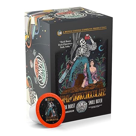 Bones Coffee Company Army of Dark Chocolate Flavored Coffee Pods, Low Acid Dark Roast Single-Serve Bones Cups, Compatible with 1.0 & 2.0 K-Cups Brewers Coffee Maker, 12 Count