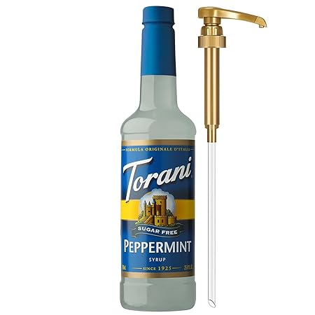 Torani Sugar Free Peppermint Coffee Syrup, Flavored Syrup for Drinks, Zero Calorie, Pump Included, 25.4 Fl Oz