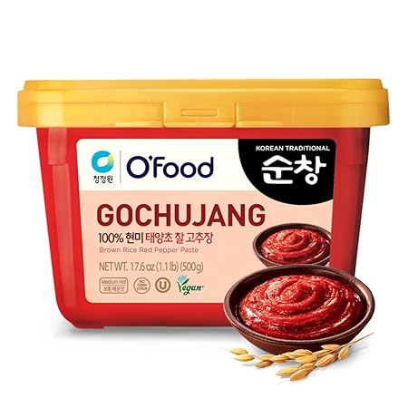 O’food Gochujang – Authentic Korean Red Chili Paste [Medium | 1.1 lb (500g) ] Spicy & Sweet Savory Traditional Fermented Sauce | Gluten-Free | 100% Brown Rice | No Corn Syrup | Great for Bibimbap, Marinades, Stews & BBQ
