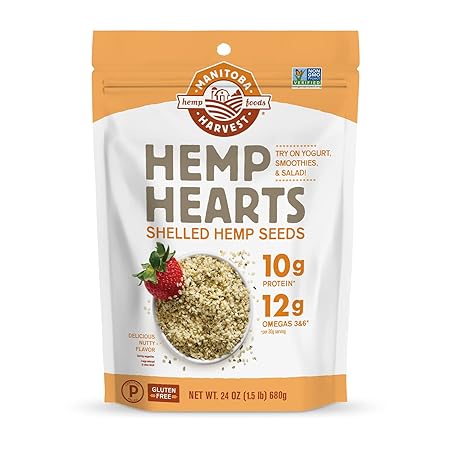 Manitoba Harvest Hemp Seeds, 24 oz; 10g Plant Based Protein and 12g Omega 3 & 6 per Serving, Perfect for smoothies, yogurt & salad, Non-GMO, Vegan, Keto, Paleo, Gluten Free