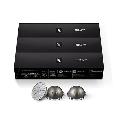 Nespresso Capsules Vertuo, Fortado Gran Lungo Americano, Dark Roast Espresso Coffee, 30 Count Coffee Pods, Brews 5.0oz.