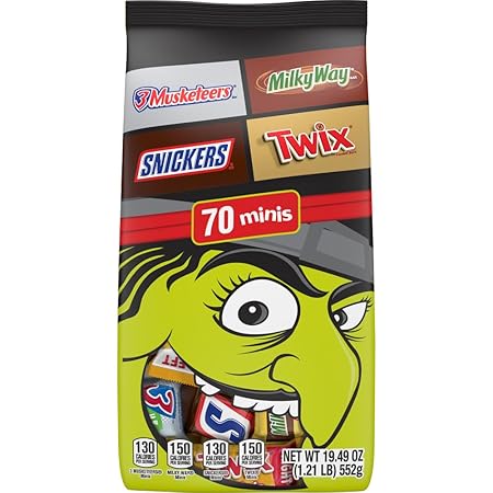 SNICKERS, TWIX, MILKY WAY & 3 MUSKETEERS Mini Chocolate Candy Variety Pack, 70 Ct Bulk Halloween Candy Bag