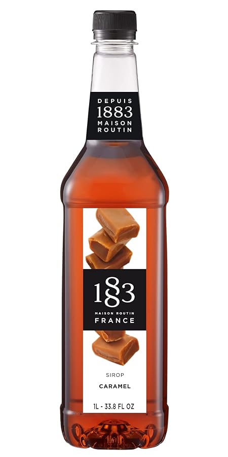 1883 Caramel Syrup - Flavored Syrup for Hot & Iced Beverages, Rich, Full-Bodied Taste, All-Natural - Gluten-Free, Vegan, Non-GMO, Kosher, Preservative-Free, Made in France | Plastic Bottle 1 Liter (33.8 Fl Oz)