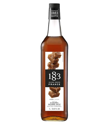 1883 Coffee Syrup, Salted Caramel Syrup for Drinks, Made in France, 1 Liter Glass Bottle
