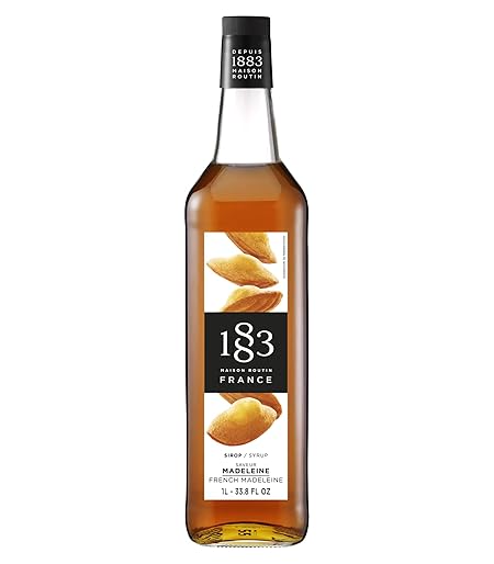 1883 French Madeleine Syrup for Drinks – Premium Flavoring Syrup Made in France, 1 Liter Glass Bottle – Perfect for Coffee, Lattes, Cocktails, and Desserts