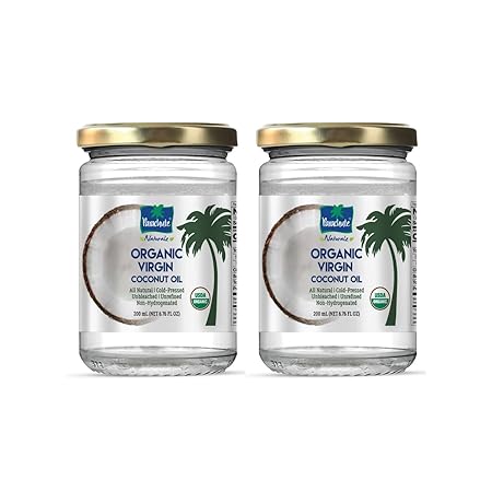 Parachute Naturalz Organic Virgin Coconut Oil | Cooking, Hair, Body Oil & Pulling | Cold Pressed | Unrefined | Unbleached | MCT Oil | USDA Certified | 6.7 fl.oz | Pack of 2 | Glass Jar