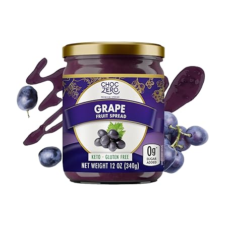ChocZero Keto Grape Jam, No Added Sugar Fruit Spread Preserves, Concord Jelly, Great Source of Fiber, 12 Ounces (Pack of 1)