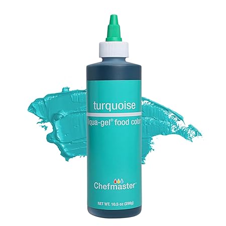 Chefmaster Turquoise Liqua-Gel® Food Coloring | Vibrant Color | Professional-Grade Dye for Icing, Frosting, Fondant | Baking & Decorating | Fade-Resistant | Easy-to-Use | Made in USA | 10.5 oz
