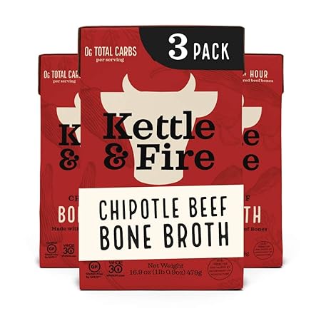 Kettle and Fire Chipotle Beef Bone Broth, Keto, Paleo, and Whole 30 Approved, Gluten Free, High in Protein and Collagen, 3 Pack
