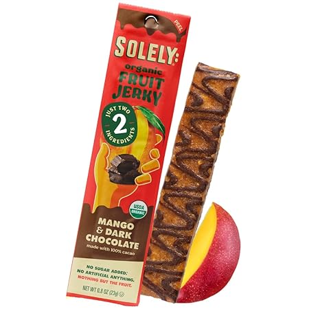 SOLELY - Organic Mango Chocolate Drizzled Fruit Jerky - 1 Individually Wrapped Fruit Strip - Fruit Leather Made from Dried Fruit - Healthy Snacks for Adults & Kids - Vegan - 0.8oz (23g)