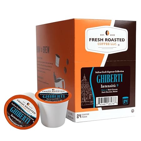 Fresh Roasted Coffee, Ghiberti Italian Craft Artisan Blend, Dark Roast, Kosher, 24 Pods for K cup Brewers