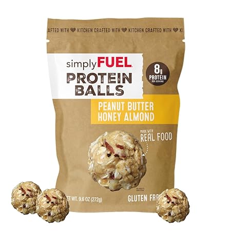 simplyFUEL Whole Food Protein Balls with Probiotics - Peanut Butter Honey Almond Snacks - 8g Protein Snack - Gluten Free Energy Balls