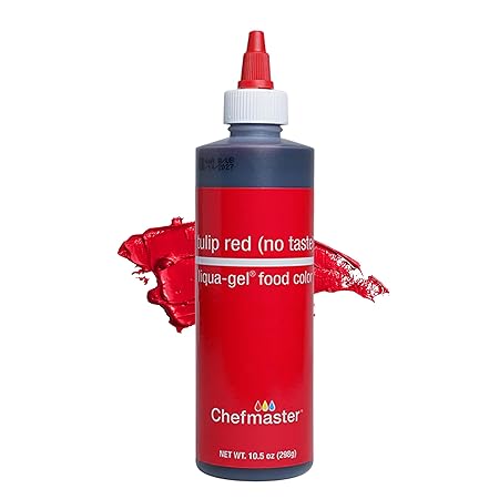 Chefmaster Tulip Red Liqua-Gel® Food Coloring | Vibrant Color | Professional-Grade Dye for Icing, Frosting, Fondant | Baking & Decorating | Fade-Resistant | Easy-to-Use | Made in USA | 10.5 oz