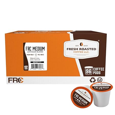 Fresh Roasted Coffee, FRC Medium Roast Blend, 96 Pods for K Cup Brewers
