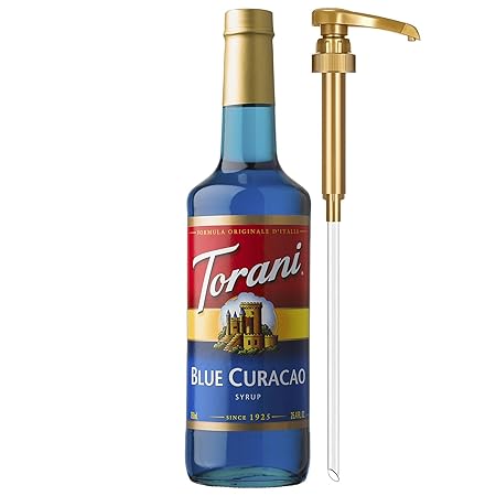 Torani Blue Curacao Syrup, Non-Alcoholic Flavoring for Drinks, Glass Bottle with Pump Included, 25.4 Fl Oz