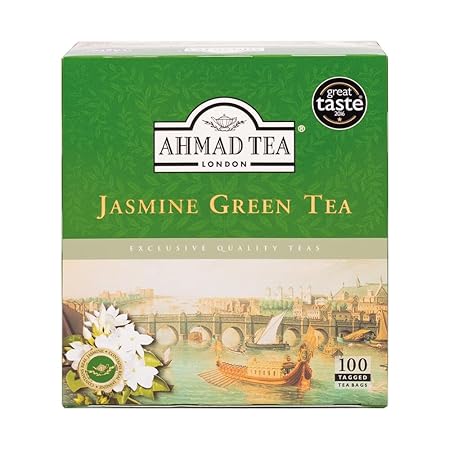Ahmad Tea Jasmine Green Tea, Tagged Teabags without envelopes, 100 Count