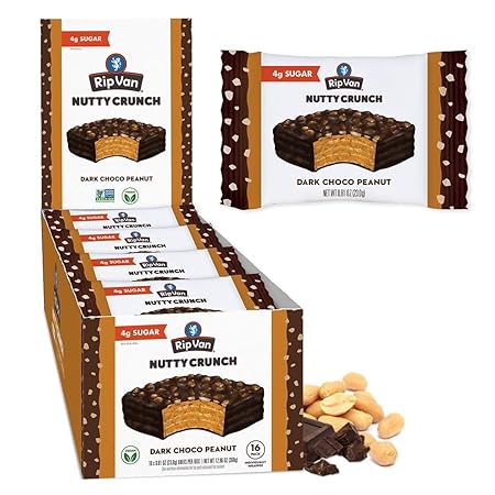 Rip Van Keto Wafer Cookies - Healthy Snacks - Non GMO Snack - Keto Snacks - Low Carb, Low Sugar (2g), Low Calorie and Vegan Snack - 16 Count (Dark Chocolate Peanut Butter)
