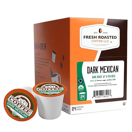 Fresh Roasted Coffee, Organic Dark Mexican | Mold & Myco 3rd Party Tested, USDA Organic, Kosher | Dark Roast 24 Pods for K Cup Brewers