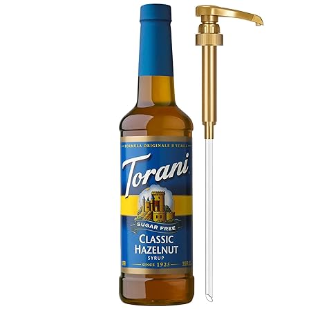 Torani Sugar Free Coffee Syrup, Classic Hazelnut Flavoring for Drinks, Zero Calorie, Pump Included, 25.4 Fl Oz