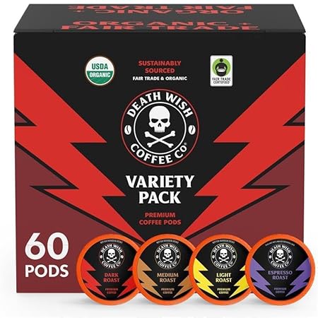Death Wish Coffee, Single Serve Coffee - Mixed Roast Variety Pack (60 Count)