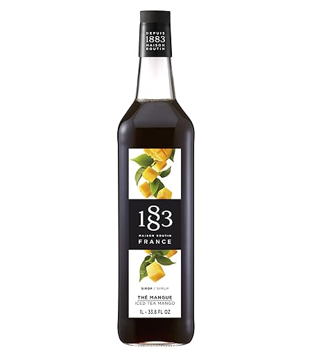 1883 Iced Tea Mango Syrup for Drinks, Made in France, 1 Liter Glass Bottle