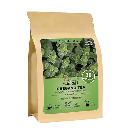FullChea - Oregano Tea Bags, 30 Teabags, 2g/Bag - Premium Oregano Leaves - Non-GMO - Caffeine-Free - Support Digestion & Boost Immunity
