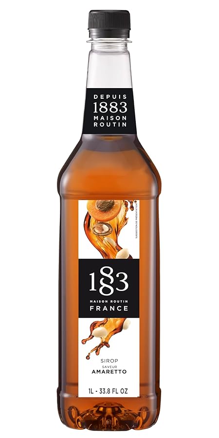 1883 Coffee Syrup, Amaretto Syrup for Drinks, Made in France, 1 Liter Plastic Bottle