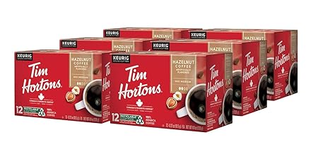 Tim Hortons Hazelnut Flavored, Medium Roast Coffee, Single-Serve K-Cup Pods Compatible with Keurig Brewers, 72ct K-Cups, 6x12ct Boxes, Red