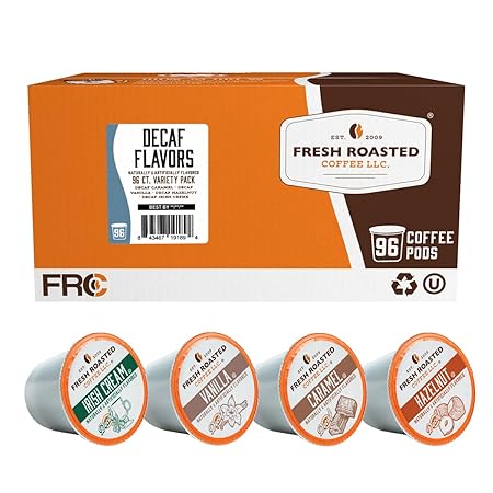 Fresh Roasted Coffee, Decaf Traditional Flavors, Flavored Coffee Pod Variety Pack, K-Cup Compatible, 96 Count