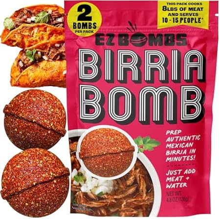EZ Bombs Birria Bomb Seasoning, Pack of 2 – Authentic Mexican Spice Mix for Tacos, Burritos, Nachos, and Quesadillas – Made with Real Chiles, Herbs, and Spices for Quick and Flavorful Meals
