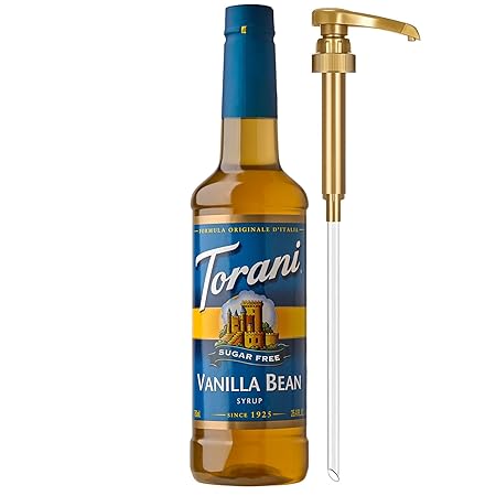 Torani Sugar Free Coffee Syrup, Vanilla Bean Flavoring for Drinks, Zero Calorie, Pump Included, 25.4 Fl Oz