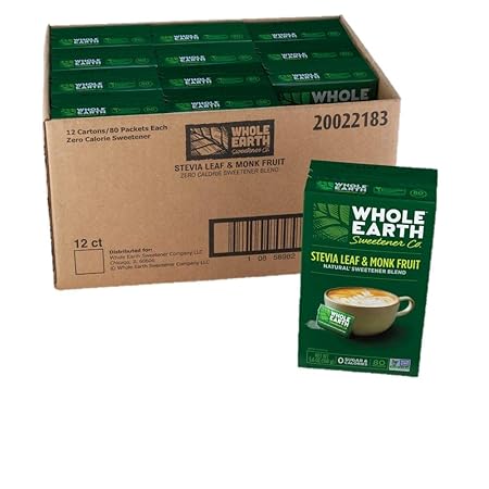 Whole Earth Sweetener Co. Stevia & Monk Fruit Sweetener, Erythritol Sweetener, Stevia Packets, Sugar Substitute, Natural Sweetener, 80 Count (Pack of 12), Packaging may vary