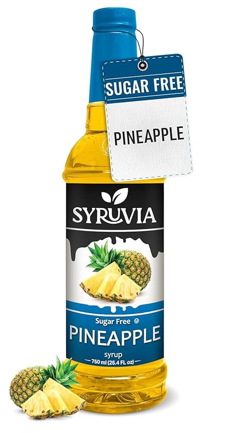 Syruvia Sugar-Free Pineapple Syrup, Flavored Syrup for Drinks, Cocktails, Lemonades, Iced Teas, and Desserts – 25.4 fl oz